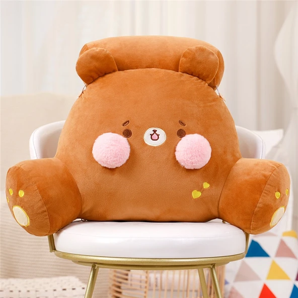 Çizgi Film Ayı Peluş Başlıklı Yatak Başı Bel Yastığı - Küçük 60x45cm
