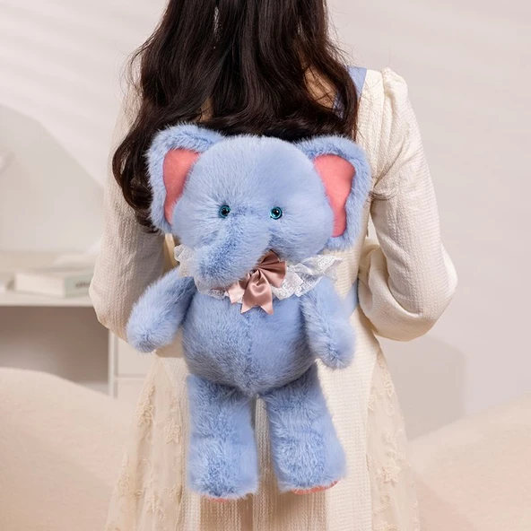 Peluş Sırt Çantası Bebek - Mavi, Önlük Detaylı - 45 cm - 1