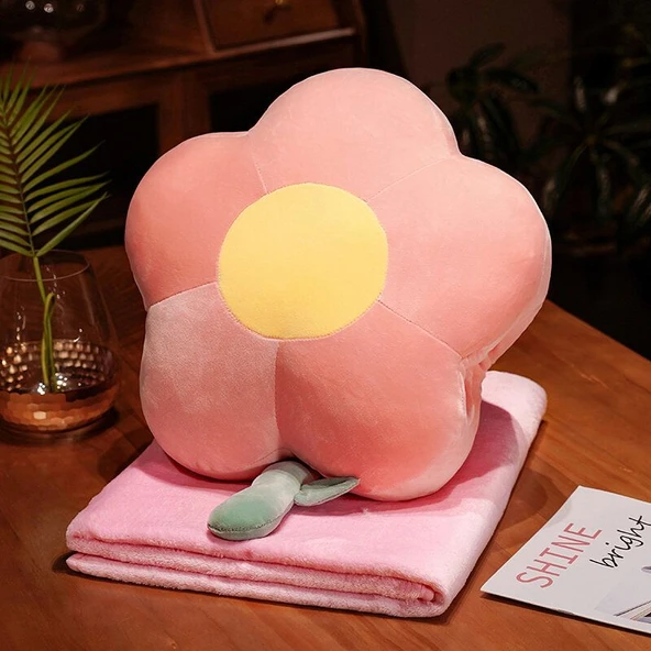 Çiçek Peluş Yastık - Pembe - 40x50cm - 3