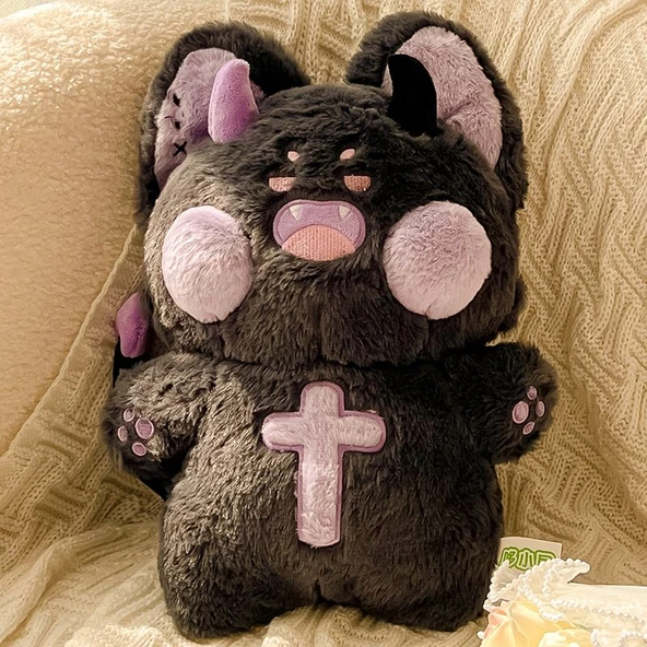 Dudu Miyav Gri Mor Şeytan Peluş Oyuncak Bebek - 20cm - 12