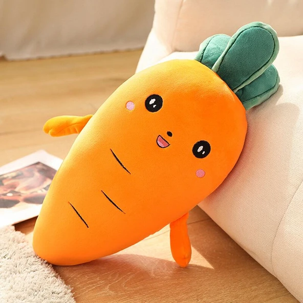 Üç Renkli Havuç Peluş Yastık - Sarı Turp - 50cm