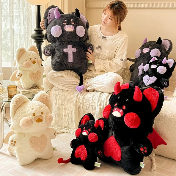 Dudu Miyav Gri Mor Şeytan Peluş Oyuncak Bebek - 20cm - 3