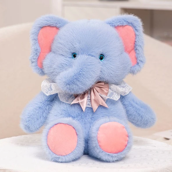 Peluş Sırt Çantası Bebek - Mavi, Önlük Detaylı - 45 cm - 5
