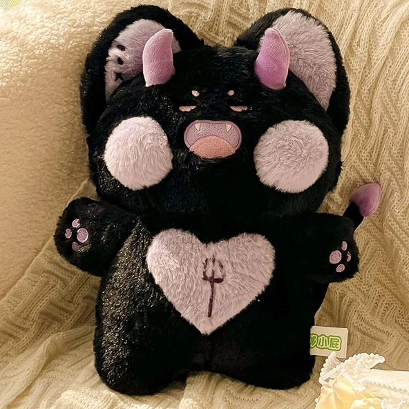 Dudu Miyav Gri Mor Şeytan Peluş Oyuncak Bebek - 20cm - 10