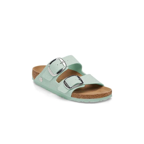 Birkenstock Arizona Big Buckle Tex Rough Canvas Vegan Yeşil Kadın Terlik