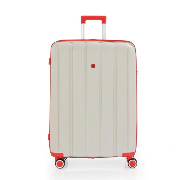 MÇS Bavul Büyük ve Orta 2li Set Kırılmaz Silikon Valiz V305 Kemik/Mercan - 2