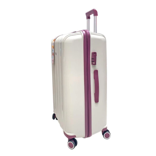MÇS Bavul Büyük ve Orta 2li Set Kırılmaz Silikon Valiz V305 Kemik/Mürdüm - 3