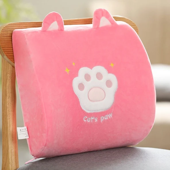 Kedi Patiği Bel Destek Minderi - Pembe - 35*30cm