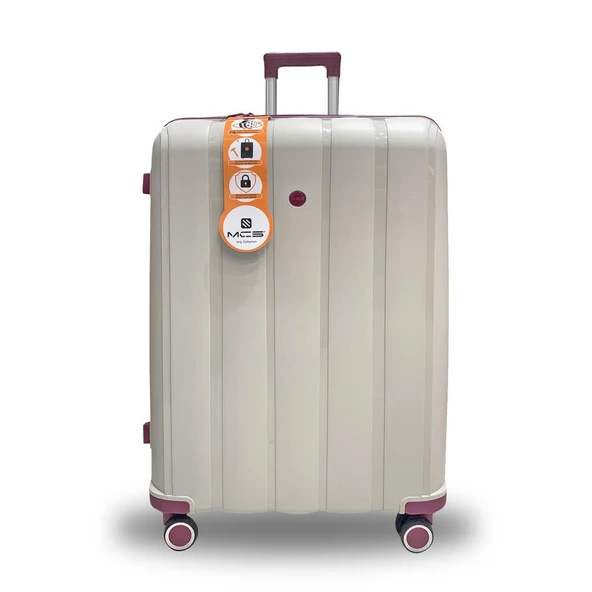 MÇS Bavul Büyük ve Orta 2li Set Kırılmaz Silikon Valiz V305 Kemik/Mürdüm - 2