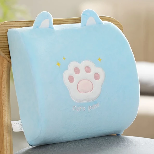 Kedi Patiği Bel Destek Minderi - Mavi - 35*30cm