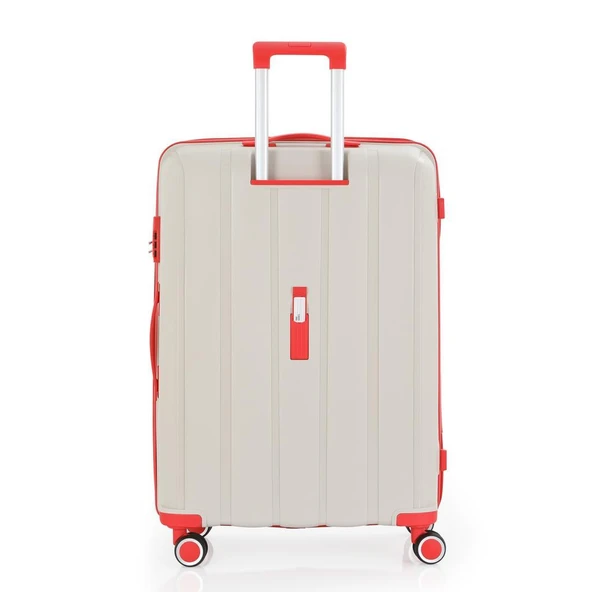 MÇS Bavul Büyük ve Orta 2li Set Kırılmaz Silikon Valiz V305 Kemik/Mercan - 3