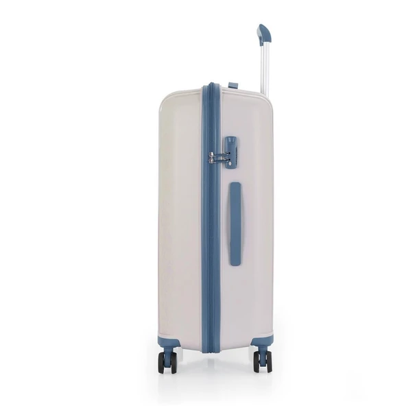 MÇS Bavul Büyük ve Orta 2li Set Kırılmaz Silikon Valiz V305 Kemik/SkyBlue - 3