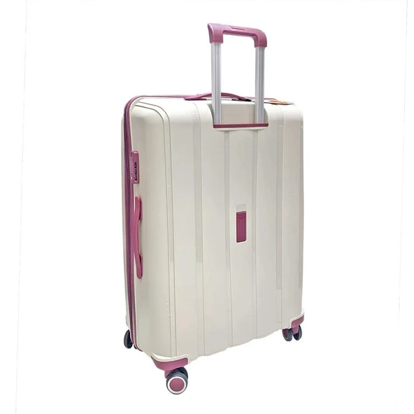 MÇS Bavul Büyük ve Orta 2li Set Kırılmaz Silikon Valiz V305 Kemik/Mürdüm - 4