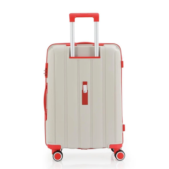 MÇS Bavul Büyük ve Orta 2li Set Kırılmaz Silikon Valiz V305 Kemik/Mercan - 4