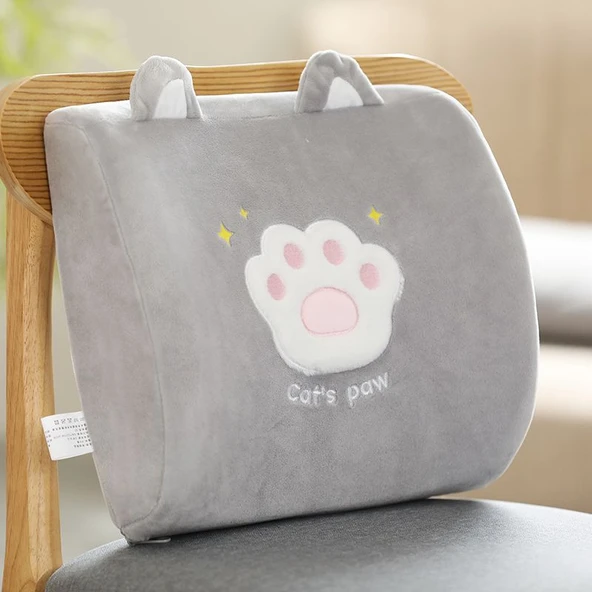 Kedi Patiği Bel Destek Minderi - Gri - 35*30cm