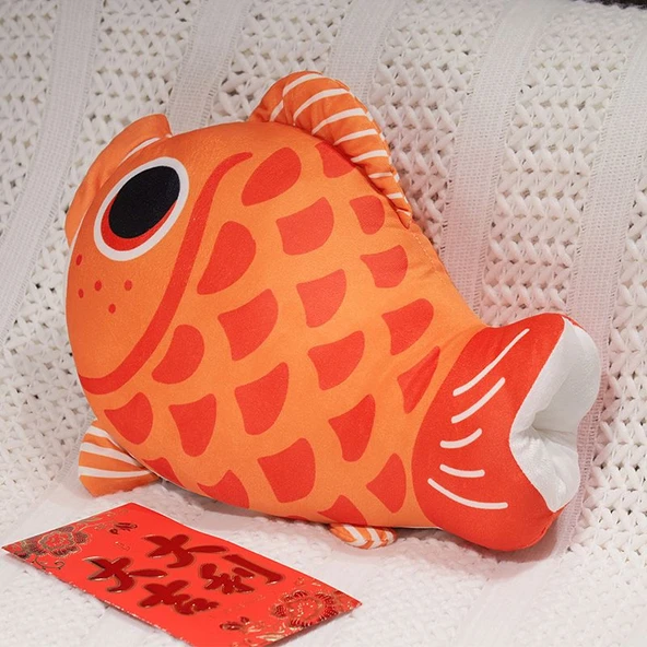 Çizgi Film Yeni Yıl Yastık Battaniye - Sarı Koi Yastık El Isıtıcı 42*35cm