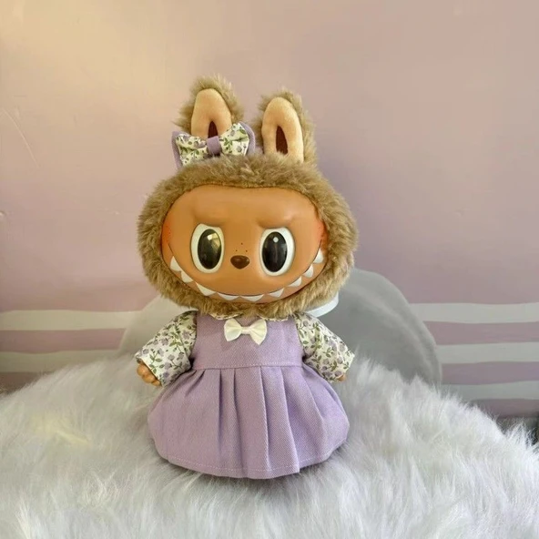 38cm Labubu Bebek Elbisesi - Mor Çiçekli Elbise