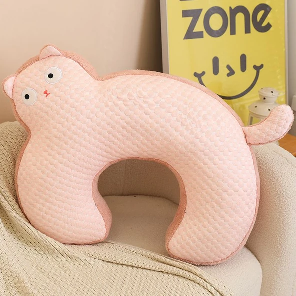 Kedi Peluş Yastık - Pembe - 70x53cm