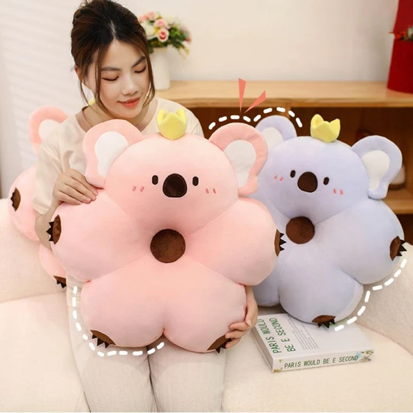 Pembe Koala Desenli Çiçek Peluş Minder - 50x50cm - 2