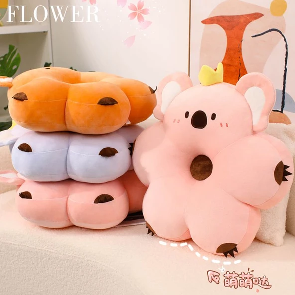 Pembe Koala Desenli Çiçek Peluş Minder - 50x50cm - 8
