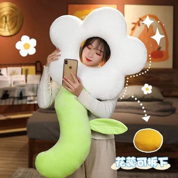 Çiçek Peluş Yastık - Mavi - 130cm - 4