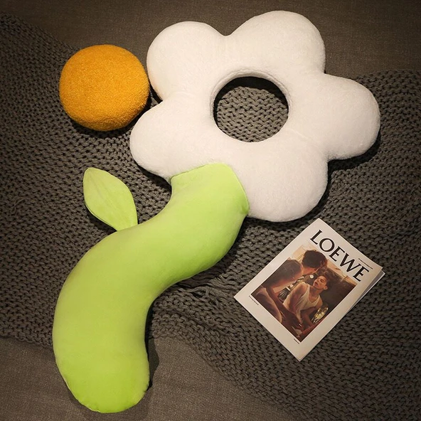Çiçek Peluş Yastık - Beyaz - 100cm