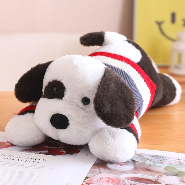 Giysili Benekli Köpek Peluş Oyuncak - Gri - 55cm
