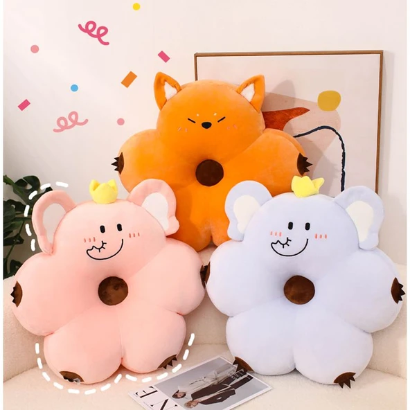 Salya Akan Kapibara Desenli Çiçek Peluş Minder - 50x50cm - 9