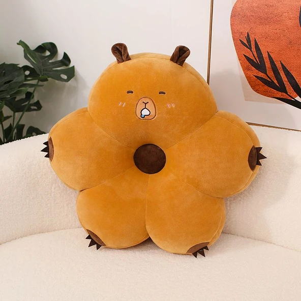 Salya Akan Kapibara Desenli Çiçek Peluş Minder - 50x50cm