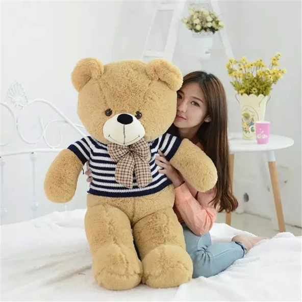 Kazaklı Peluş Oyuncak Ayı - Siyah Beyaz Çizgili - 140cm