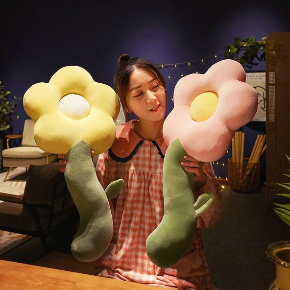 Çiçek Tasarımlı Uzun Peluş Yastık - Pembe Normal - 130cm - 10