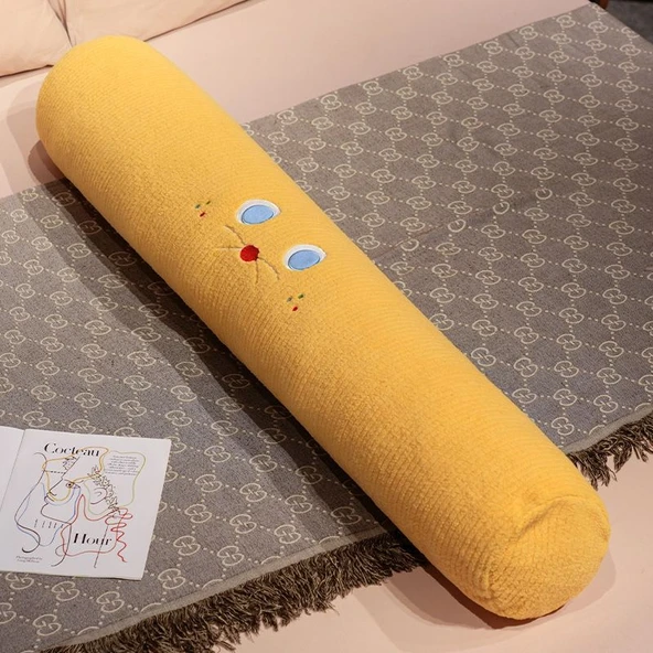 Dopamin Kadife Silindir Yastık - Sarı - 65cm
