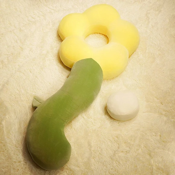 Çiçek Tasarımlı Uzun Peluş Yastık - Sarı Normal - 130cm