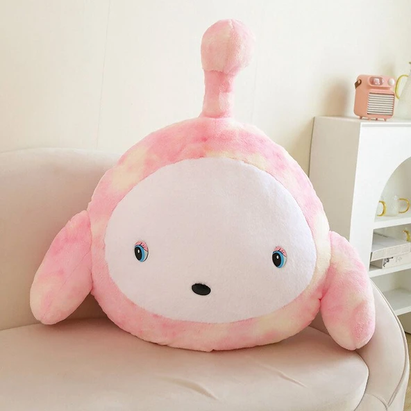 Renkli Yumurta Peluş Yastık - Pembe Beyaz Yüz 45x45cm