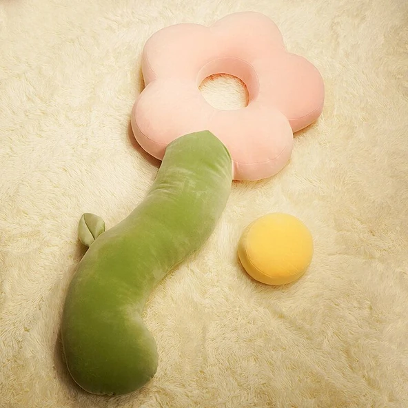 Çiçek Tasarımlı Uzun Peluş Yastık - Pembe Normal - 130cm