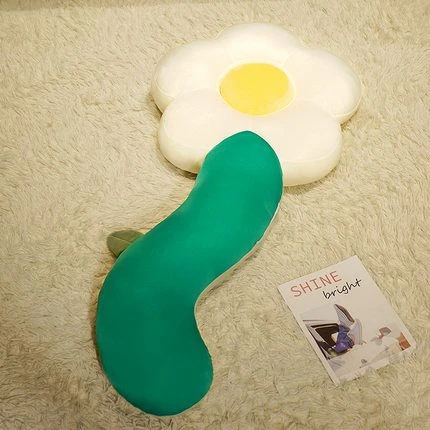 Çiçek Tasarımlı Uzun Peluş Yastık - Beyaz Buz İpek - 70cm
