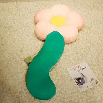 Çiçek Tasarımlı Uzun Peluş Yastık - Pembe Buz İpek - 130cm