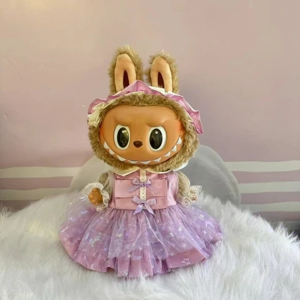 38cm Labubu Bebek Elbisesi - Yıldız Ay Mor Elbise