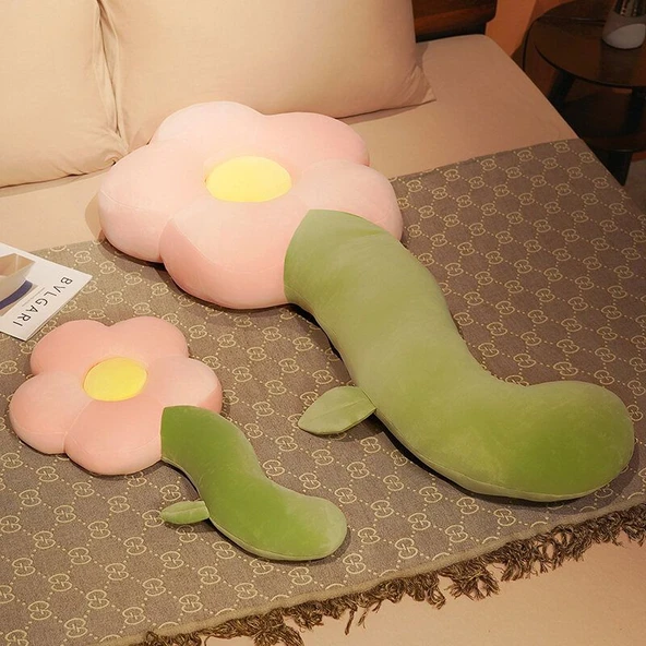 Çiçek Tasarımlı Uzun Peluş Yastık - Pembe Normal - 130cm - 8