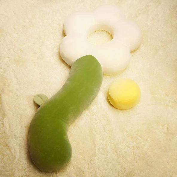 Çiçek Tasarımlı Uzun Peluş Yastık - Sarı Normal - 70cm - 5