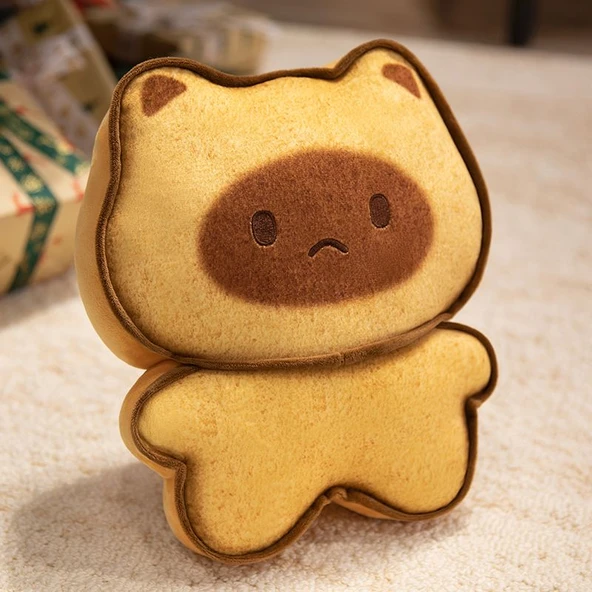 Tost Kedi Peluş Oyuncak - Açık Kahverengi Mutsuz - 17cm