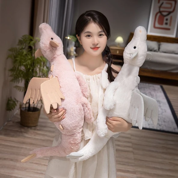 Yatan Küçük Uçan Ejderha Peluş Oyuncak - Beyaz 70cm - 5