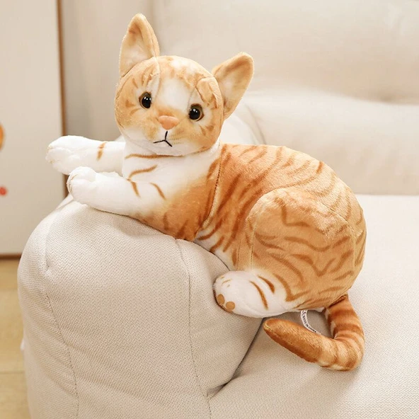 Desenli Kedi Peluş Oyuncak - Sarı Desenli Kedi - 25cm