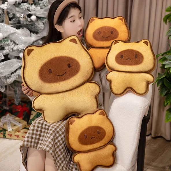 Tost Kedi Peluş Oyuncak - Açık Kahverengi Mutsuz - 17cm - 2