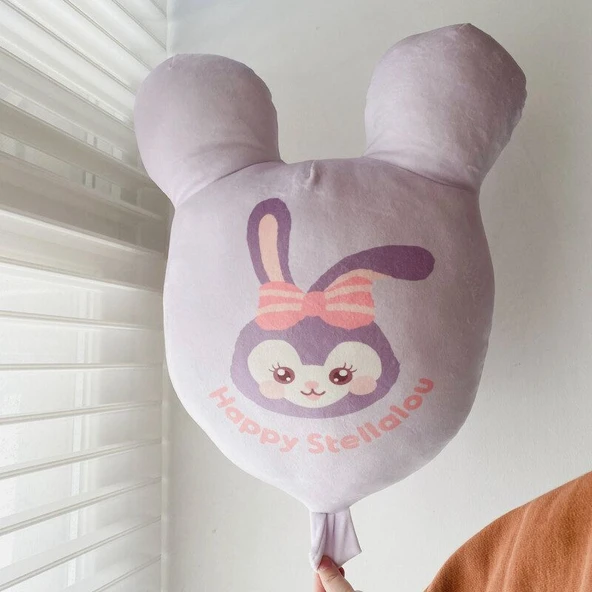 Çizgi Film Balon Pamuklu Peluş Yastık - Mor Balerin Tavşan 45x35cm