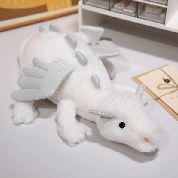 Yatan Küçük Uçan Ejderha Peluş Oyuncak - Beyaz 70cm - 4