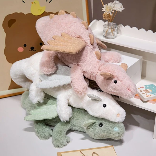 Yatan Küçük Uçan Ejderha Peluş Oyuncak - Beyaz 70cm - 6