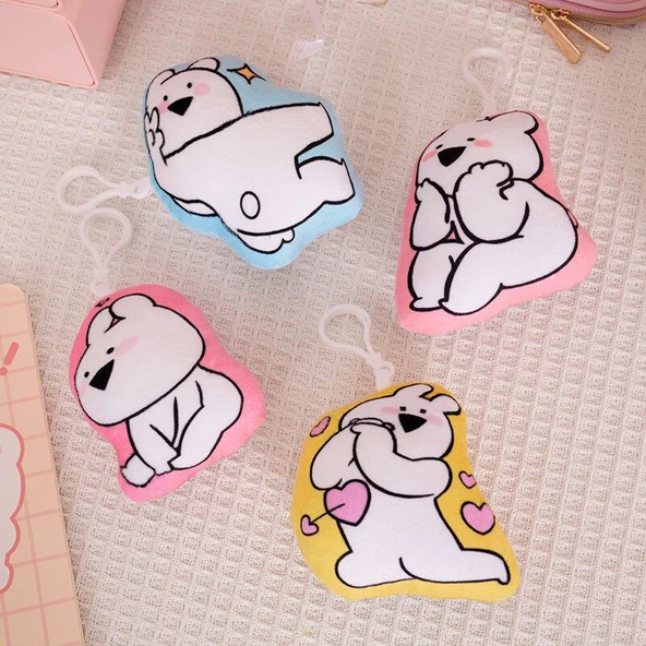 Sevimli Tavşan Baskılı Peluş Yastık - Pembe Çene, 10cm Anahtarlık - 9