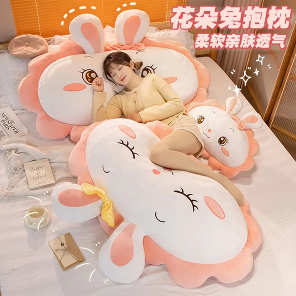 Çiçek Tavşan Peluş Yastık - Şaşı Gözlü - 130cm - 2
