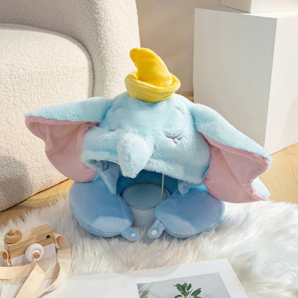 Çizgi Film Kapşonlu Boyun Yastığı - Mavi Dumbo 30cm - 8